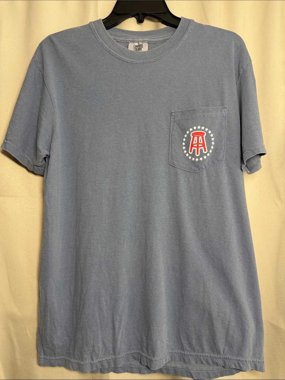 Barstool Sports Stool and Star Pocket Logo Tee Plain Blue T Shirt Medium Unisex